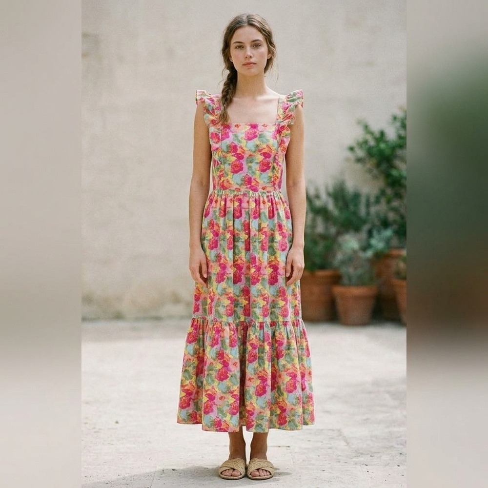 Peyton & Parker Floral Ruffle Tiered Maxi Dress XL Cottage Boho Garden Romantic
